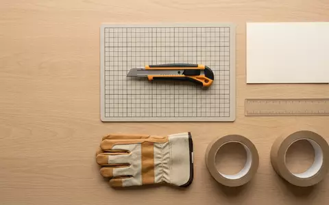 Flatlay-Arrangement rund um Universalmesser zum Thema Stanley Universalmesser FatMax Klinge, weiches Oberlicht - Foto: THN