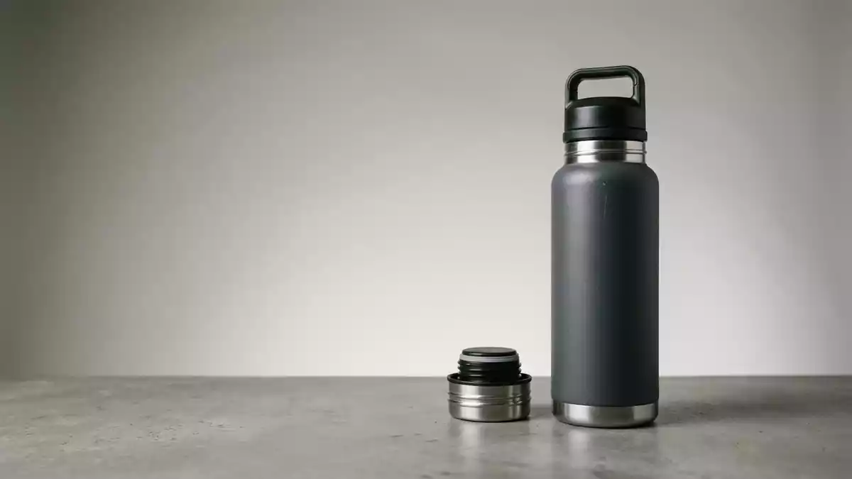 Fotorealistische Studioansicht von Isolierflasche in neutraler Produktdarstellung