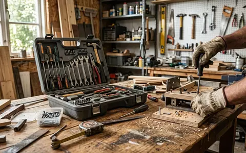 Fotorealistische Aufnahme von Werkzeugkoffer in der Werkstatt zum Thema Stanley FatMax Werkzeugkoffer 20-teilig, natuerliches Licht - Foto: THN