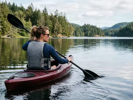 Fotorealistische Aufnahme von Schwimmweste beim Kajakfahren zum Thema JOBE Prolix Schwimmweste Paddeln, natuerliches Licht - Foto: THN