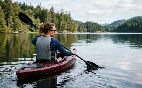 Fotorealistische Aufnahme von Schwimmweste beim Kajakfahren zum Thema JOBE Prolix Schwimmweste Paddeln, natuerliches Licht - Foto: THN