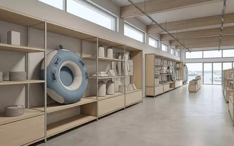 Architektur-Render im Wassersportfachgeschaeft mit Schleppreifen zum Thema Jobe Binar Towable Tube, neutrales Tageslicht - Foto: THN