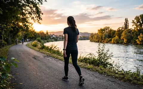 Fotorealistische Aufnahme von Fitness Smartwatch beim Spazieren zum Thema Polar Ignite 3 Fitness-Smartwatch, warmes Abendlicht - Foto: THN