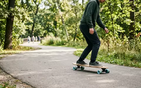 Fotorealistische Aufnahme von Longboard im Park zum Thema Playshion 39 Zoll Longboard, natuerliches Licht - Foto: THN