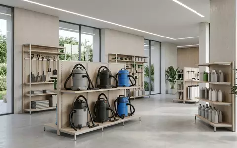 Architektur-Render im Baumarkt mit Nass Trockensauger zum Thema Kärcher WD 3 Nass-Trockensauger, neutrales Tageslicht - Foto: THN