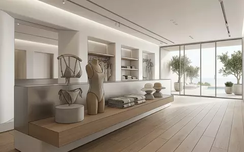 Architektur-Render im Badebekleidungsgeschaeft mit Bikini-Set zum Thema Calvin Klein Damen Bikini-Set, neutrales Tageslicht - Foto: THN