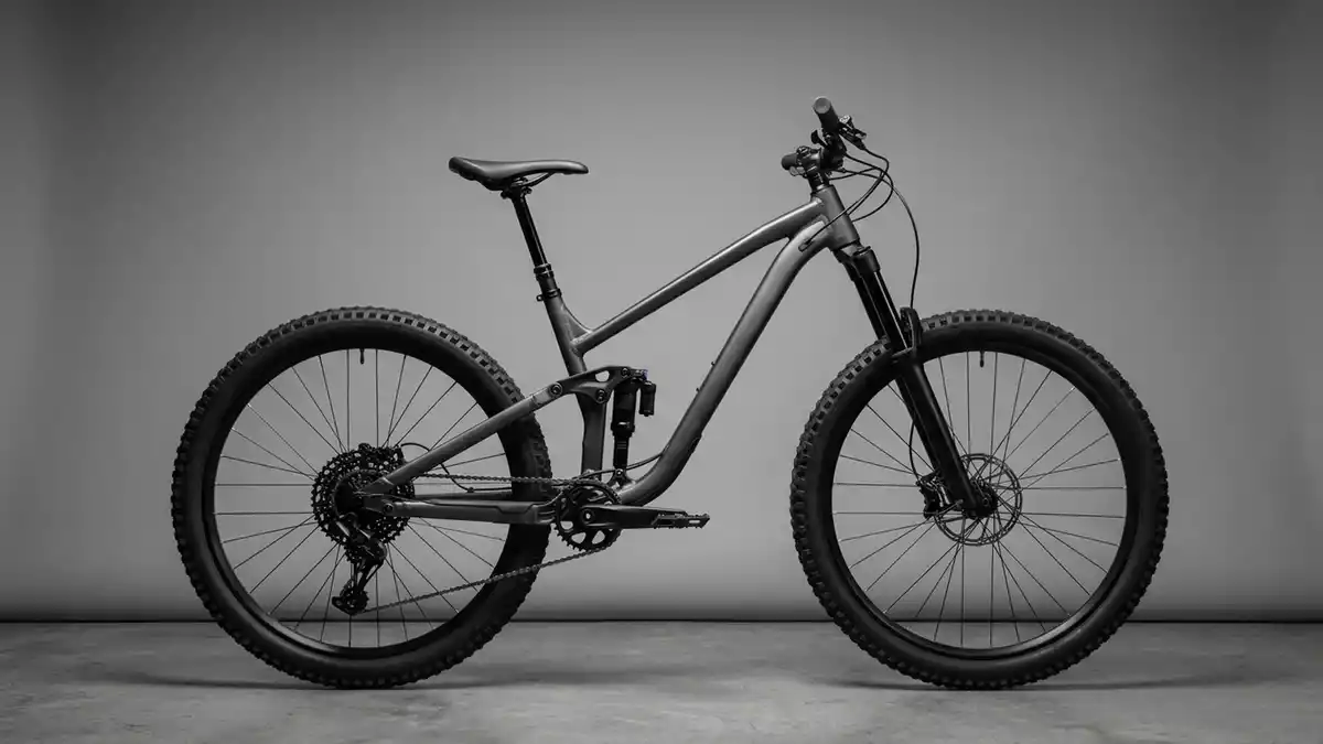 Fotorealistische Studioansicht von Mountainbike in neutraler Produktdarstellung