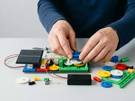 Fotorealistische Studioaufnahme von Solarbausatz zum Thema Clementoni Science Museum Solarenergie-Labor, klare Lichtfuehrung - Foto: THN