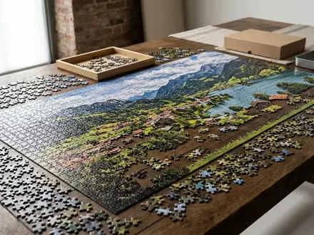 Fotorealistische Studioaufnahme von Puzzle zum Thema Clementoni Puzzle 1000 Teile, klare Lichtfuehrung - Foto: THN
