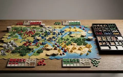 Fotorealistische Studioaufnahme von Brettspiel zum Thema 7 Wonders, klare Lichtfuehrung, sachlich dargestellt - Foto: THN