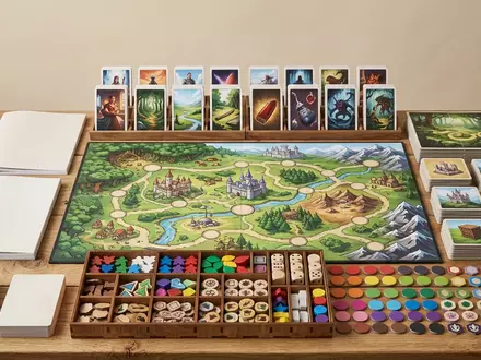 Fotorealistische Studioaufnahme von Brettspiel zum Thema Dixit, klare Lichtfuehrung, sachlich dargestellt, markenneutral - Foto: THN