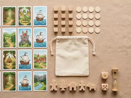 Flatlay-Arrangement rund um Brettspiel zum Thema Dixit, weiches Oberlicht, sachlich dargestellt, markenneutral - Foto: THN