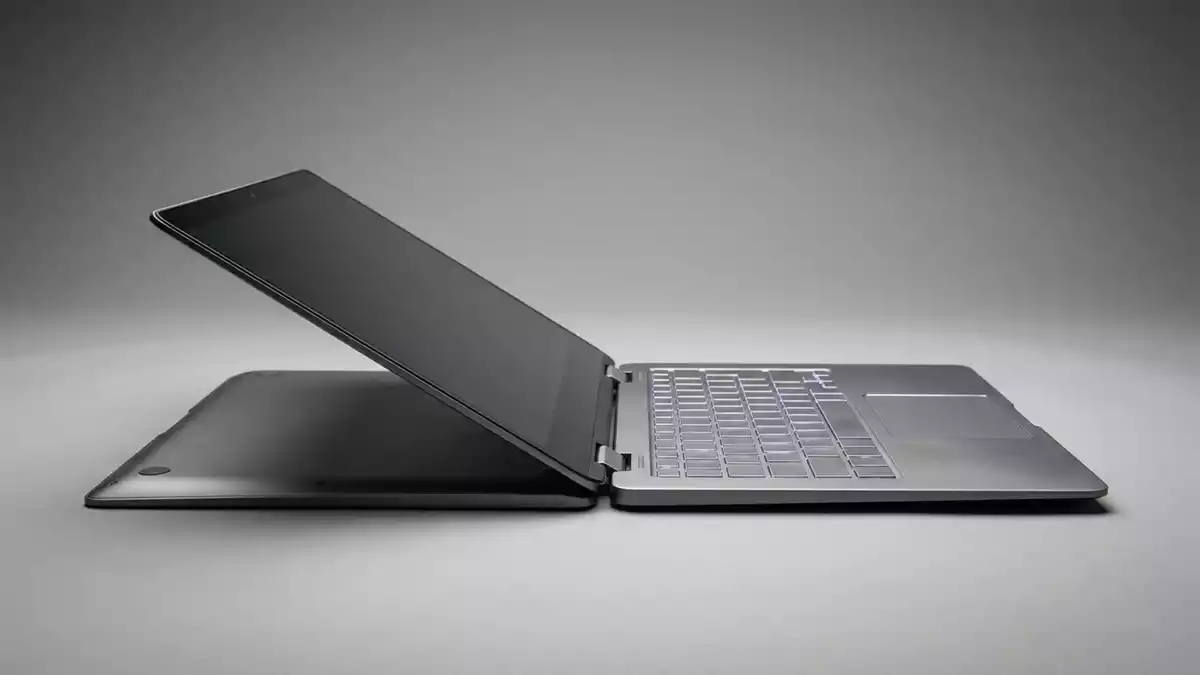 Fotorealistische Studioansicht von Convertible Laptop in neutraler Produktdarstellung