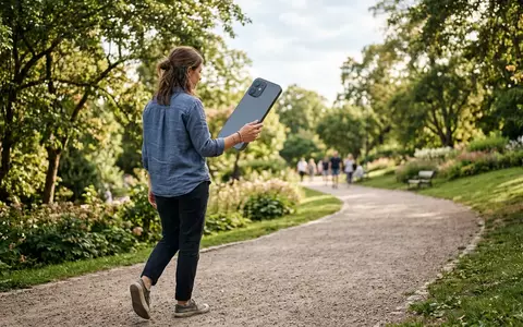 Fotorealistische Aufnahme von Smartphone im Stadtpark zum Thema Samsung Galaxy S25+ 256GB, natuerliches Licht - Foto: THN