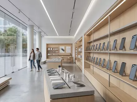 Architektur-Render im Elektronikmarkt mit Smartphone zum Thema Samsung Galaxy S25+ 256GB, neutrales Tageslicht - Foto: THN