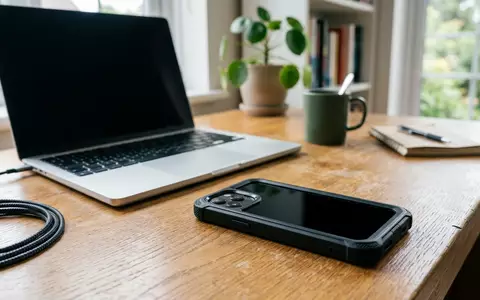 Fotorealistische Aufnahme von Handyhuelle am Schreibtisch zum Thema Casetify Ultra Impact Case, natuerliches Licht - Foto: THN