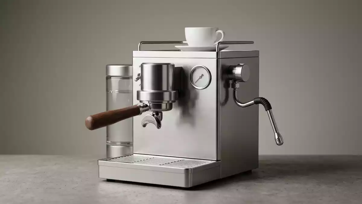 Fotorealistische Studioansicht von Siebtraegermaschine in neutraler Produktdarstellung