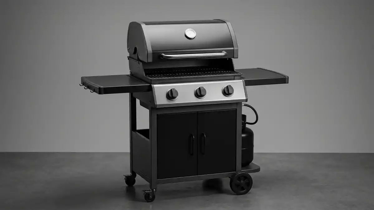 Fotorealistische Studioansicht von Gasgrill in neutraler Produktdarstellung, neutral
