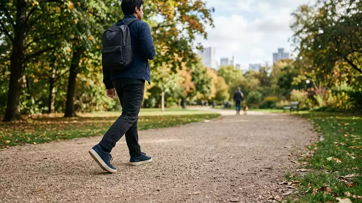 Fotorealistische Ansicht von Sneaker im Stadtpark in realer Umgebung, neutral