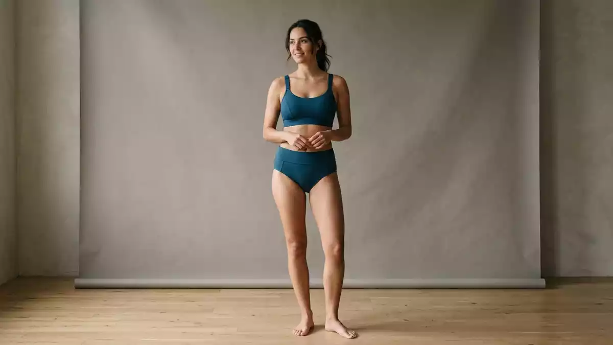 Fotorealistische Studioansicht von Sport-Bikini in neutraler Produktdarstellung