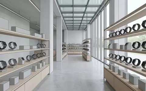 Architektur-Render im Technikfachgeschaeft mit Smartwatch zum Thema Apple Watch Series 10, neutrales Tageslicht - Foto: THN