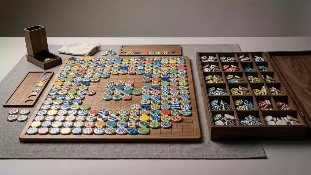 Fotorealistische Studioansicht von Brettspiel in neutraler Produktdarstellung, neutral