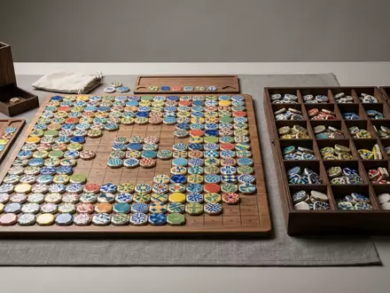Fotorealistische Studioaufnahme von Brettspiel zum Thema Azul, klare Lichtfuehrung, sachlich dargestellt, markenneutral - Foto: THN