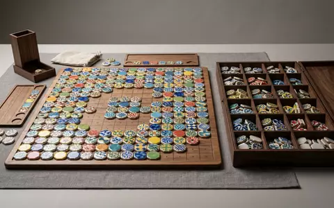 Fotorealistische Studioaufnahme von Brettspiel zum Thema Azul, klare Lichtfuehrung, sachlich dargestellt, markenneutral - Foto: THN