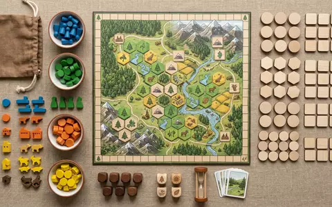 Flatlay-Arrangement rund um Brettspiel zum Thema Wingspan, weiches Oberlicht, sachlich dargestellt, markenneutral - Foto: THN