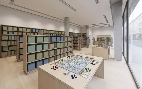 Architektur-Render im Spielefachgeschaeft mit Brettspiel zum Thema Splendor, neutrales Tageslicht, sachlich dargestellt - Foto: THN