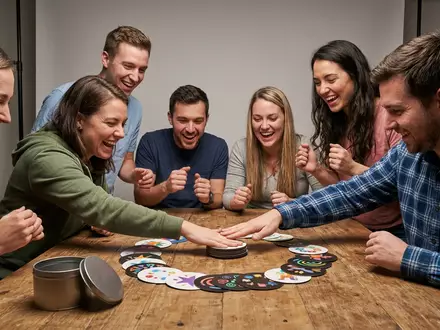 Fotorealistische Studioaufnahme von Kartenspiel zum Thema Dobble, klare Lichtfuehrung, sachlich dargestellt, markenneutral - Foto: THN