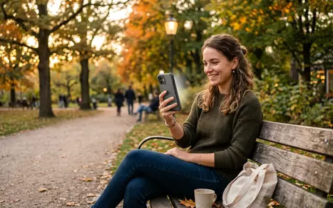 Fotorealistische Aufnahme von Smartphone im Park zum Thema OPPO A3 Pro 256GB, warmes Abendlicht - Foto: THN
