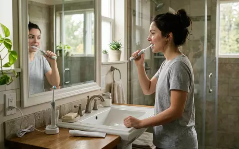 Fotorealistische Aufnahme von Elektrische Zahnbuerste im Badezimmer zum Thema Oral-B iO Series 6, natuerliches Licht - Foto: THN