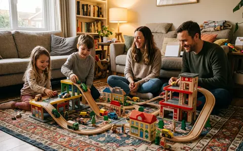 Fotorealistische Aufnahme von Spielstadt im Wohnzimmer zum Thema PAW Patrol Mighty Movie, warmes Abendlicht - Foto: THN