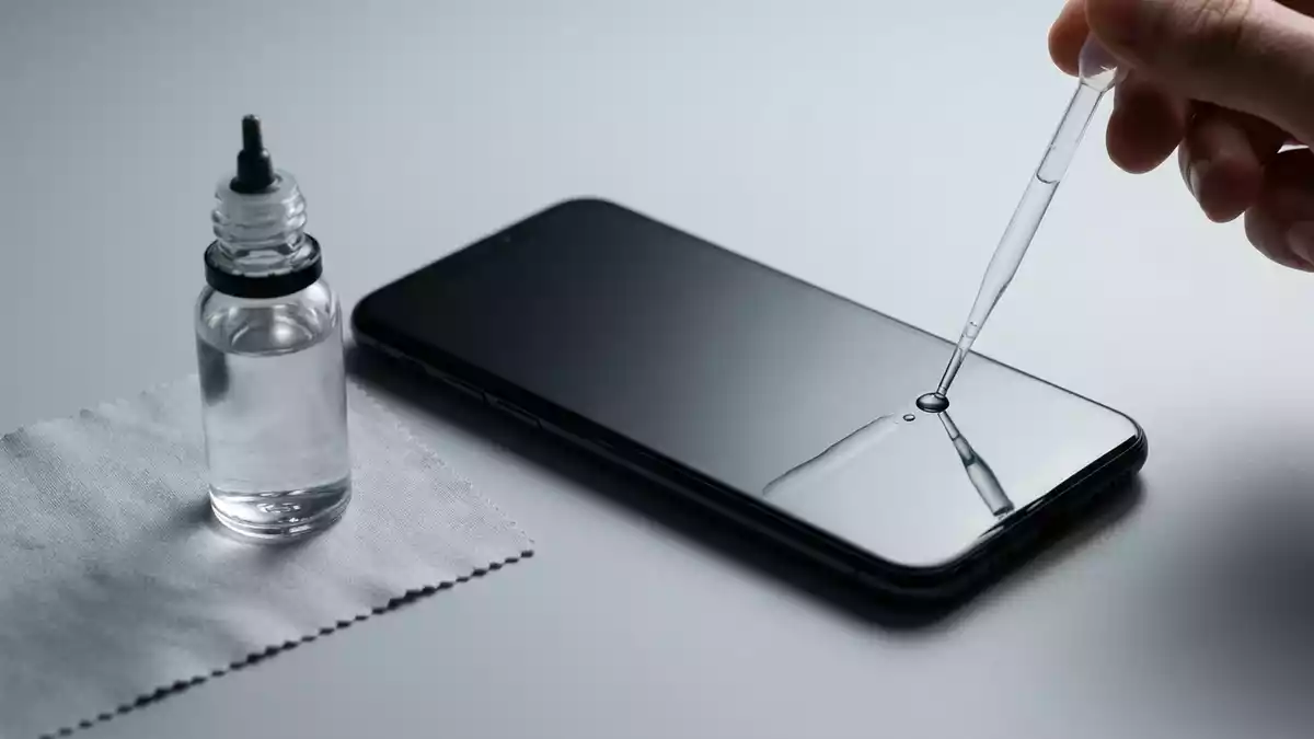 Fotorealistische Studioansicht von Fluessiger Displayschutz in neutraler Produktdarstellung
