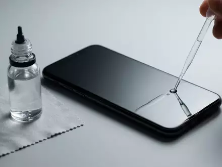 Fotorealistische Studioaufnahme von Fluessiger Displayschutz zum Thema Spigen Nano Liquid Displayschutz, klare Lichtfuehrung - Foto: THN