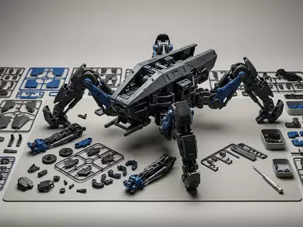 Fotorealistische Studioaufnahme von Roboterbausatz zum Thema LEGO Star Wars AT-AT, klare Lichtfuehrung - Foto: THN