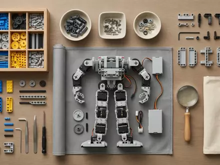 Flatlay-Arrangement rund um Roboterbausatz zum Thema LEGO Star Wars AT-AT, weiches Oberlicht - Foto: THN