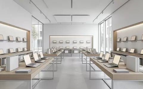 Architektur-Render im Computerfachmarkt mit Laptop zum Thema Lenovo ThinkPad T14s Gen, neutrales Tageslicht - Foto: THN