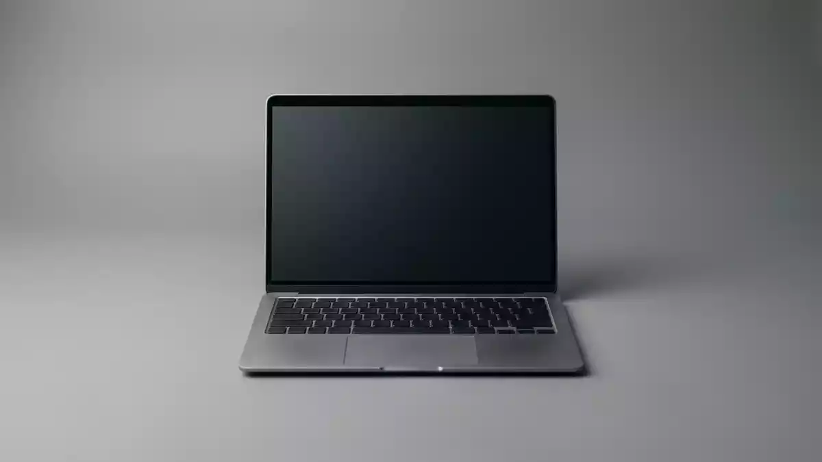Fotorealistische Studioansicht von Laptop in neutraler Produktdarstellung, neutral