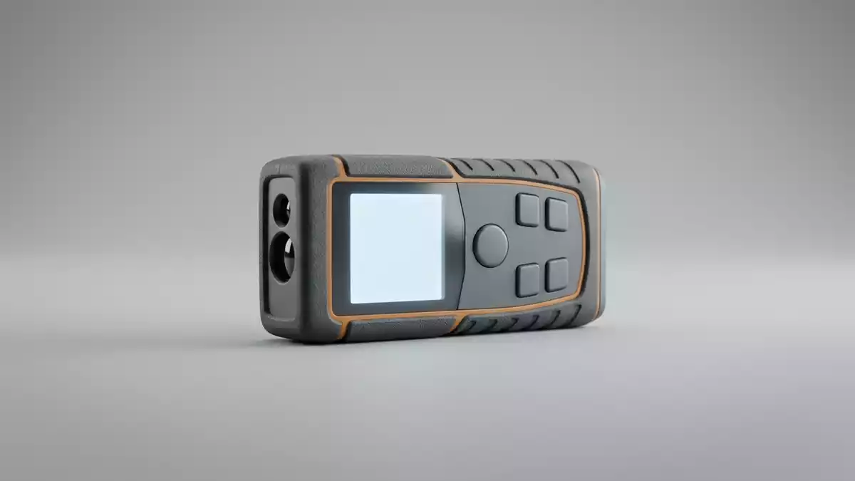 Fotorealistische Studioansicht von Laserentfernungsmesser in neutraler Produktdarstellung