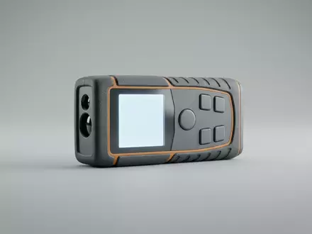 Fotorealistische Studioaufnahme von Laserentfernungsmesser zum Thema Leica DISTO D2 Laser-Entfernungsmesser, klare Lichtfuehrung - Foto: THN