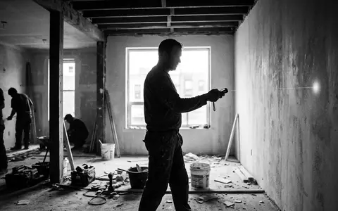 Schwarzweiss-Reportage mit Laserentfernungsmesser zum Thema Leica DISTO D2 Laser-Entfernungsmesser, hoher Kontrast, sachlich dargestellt - Foto: THN