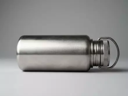 Fotorealistische Studioaufnahme von Edelstahl-Trinkflasche zum Thema Hydro Flask Wide Mouth, klare Lichtfuehrung - Foto: THN