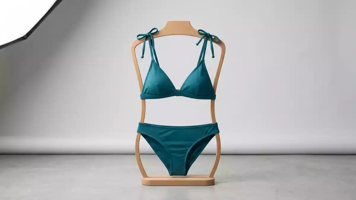 Fotorealistische Studioansicht von Bikini-Set in neutraler Produktdarstellung, neutral