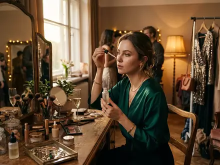 Fotorealistische Aufnahme von Teintfluessigkeit im Ankleideraum zum Thema Charlotte Tilbury Hollywood Flawless, warmes Abendlicht - Foto: THN
