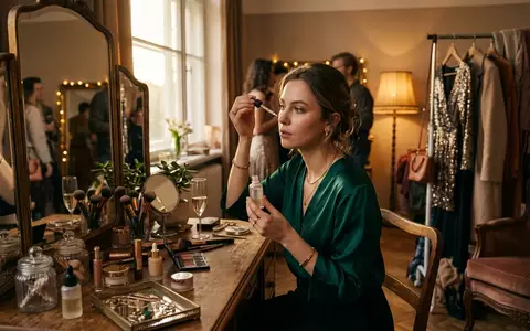 Fotorealistische Aufnahme von Teintfluessigkeit im Ankleideraum zum Thema Charlotte Tilbury Hollywood Flawless, warmes Abendlicht - Foto: THN