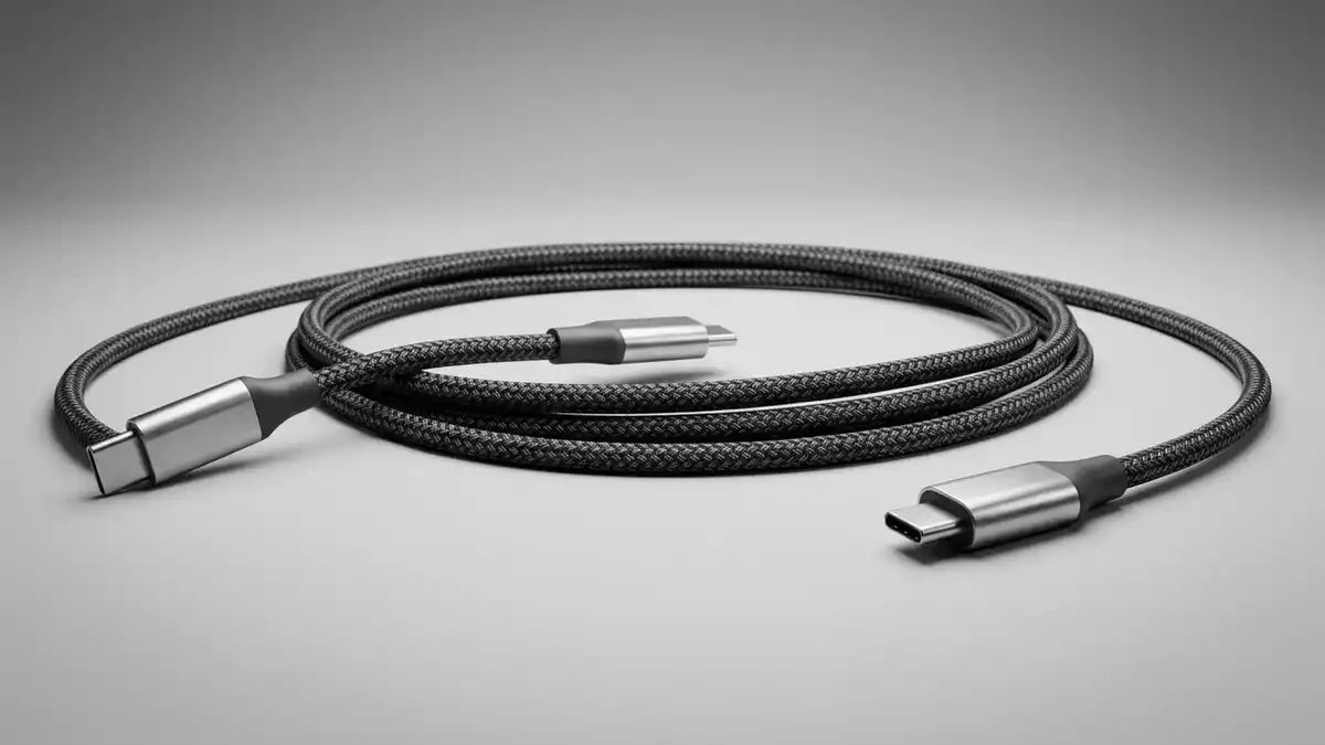 Fotorealistische Studioansicht von Ladekabel in neutraler Produktdarstellung, neutral