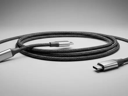 Fotorealistische Studioaufnahme von Ladekabel zum Thema Belkin USB-C auf USB-C, klare Lichtfuehrung - Foto: THN