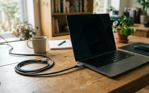 Fotorealistische Aufnahme von Ladekabel am Schreibtisch zum Thema Belkin USB-C auf USB-C, natuerliches Licht - Foto: THN